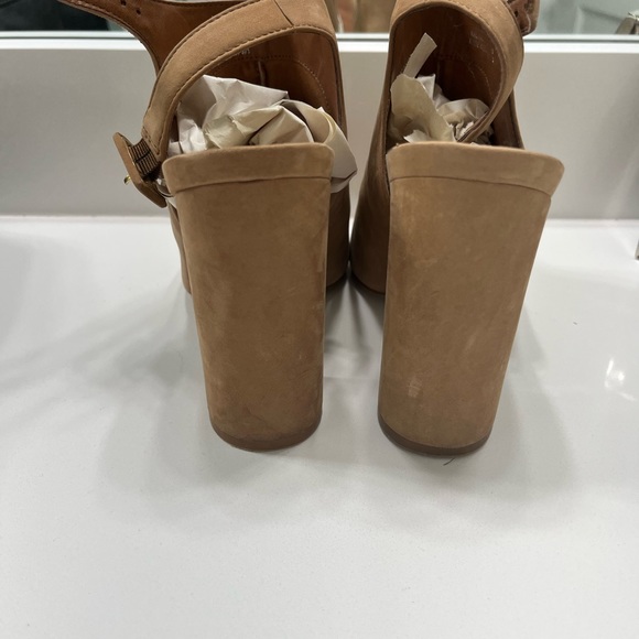 Steve Madden women Brown Callvin Camel Nubuck size 7.5 Open Toe Block Heel Pumps - Picture 5 of 7